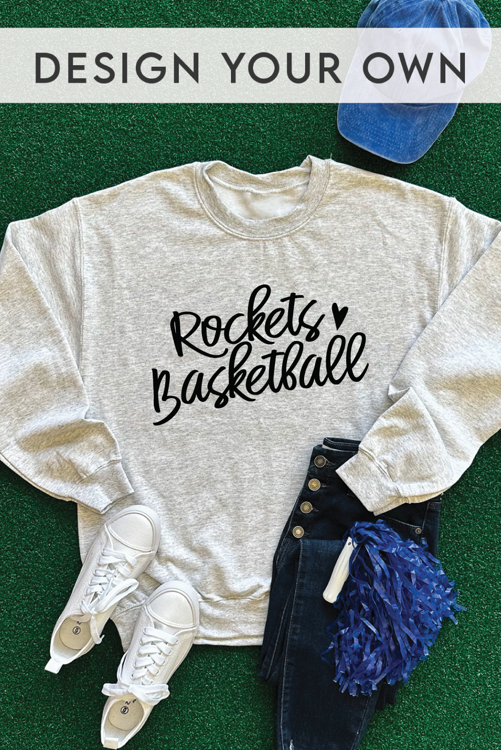 Custom Full Heart Crewneck - Heather Ash