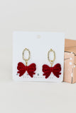 Rhinestones & Love Velvet Bow Earrings - Red