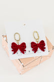 Rhinestones & Love Velvet Bow Earrings - Red