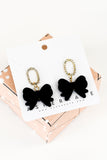 Rhinestones & Love Velvet Bow Earrings - Black