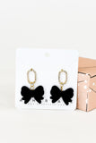 Rhinestones & Love Velvet Bow Earrings - Black